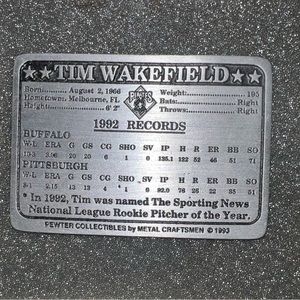 1992 Pewter Baseball card of Tim Wakefield, Pittsburgh Pirate Pitcher.